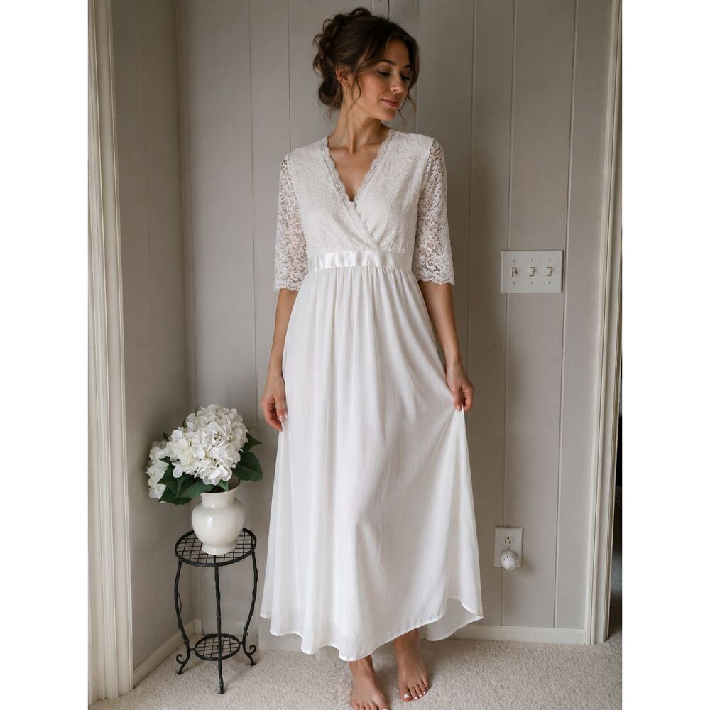 Pinup White Lace Maxi Dress Size 14W Romantic Cottagecore Boho Bridal Prairie